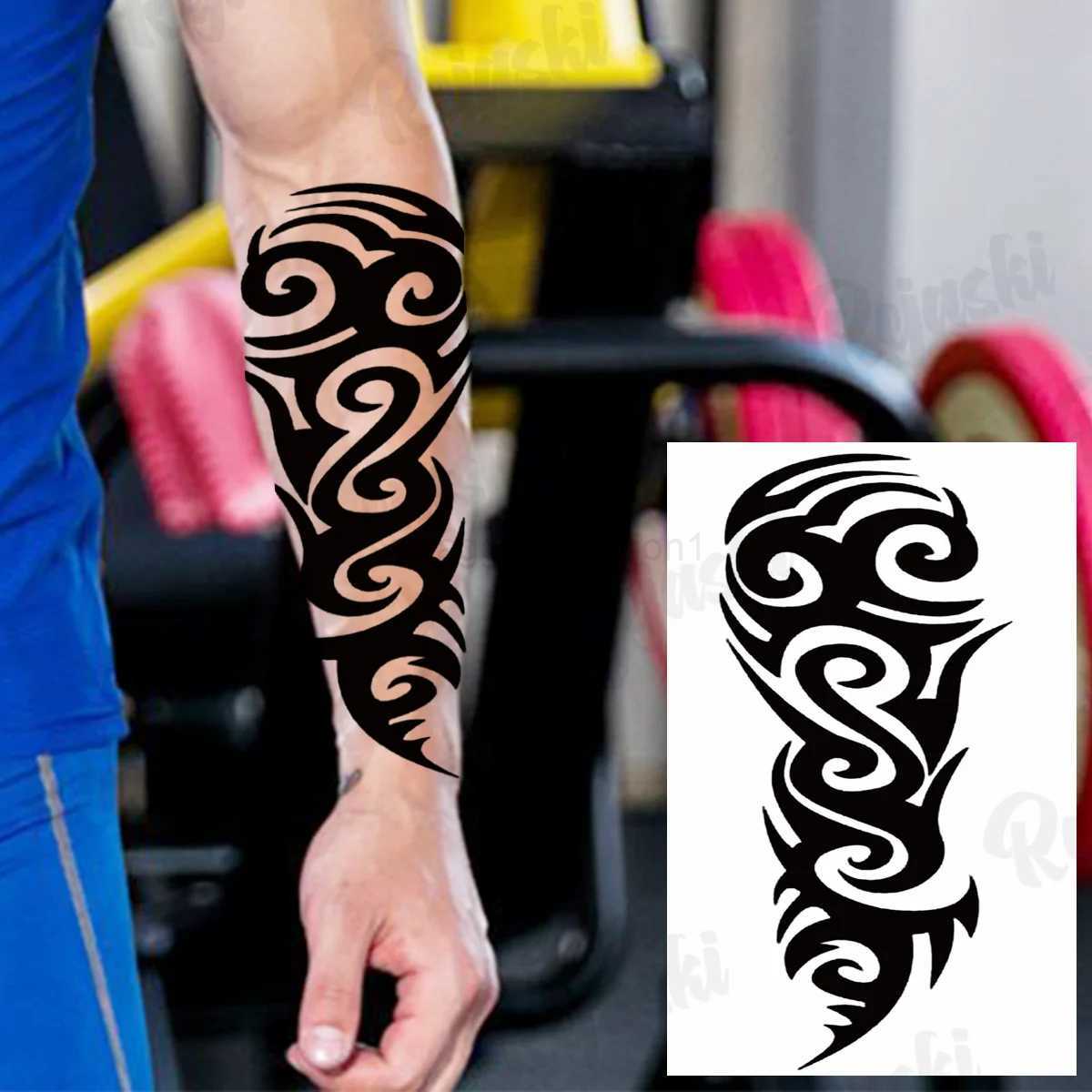 Large Totem Temporary Tattoos For Men Adults Realistic Maori Thorns Tribal Fake Tattoo Stickers Arm Body Waterproof Tatoos DIYB240712