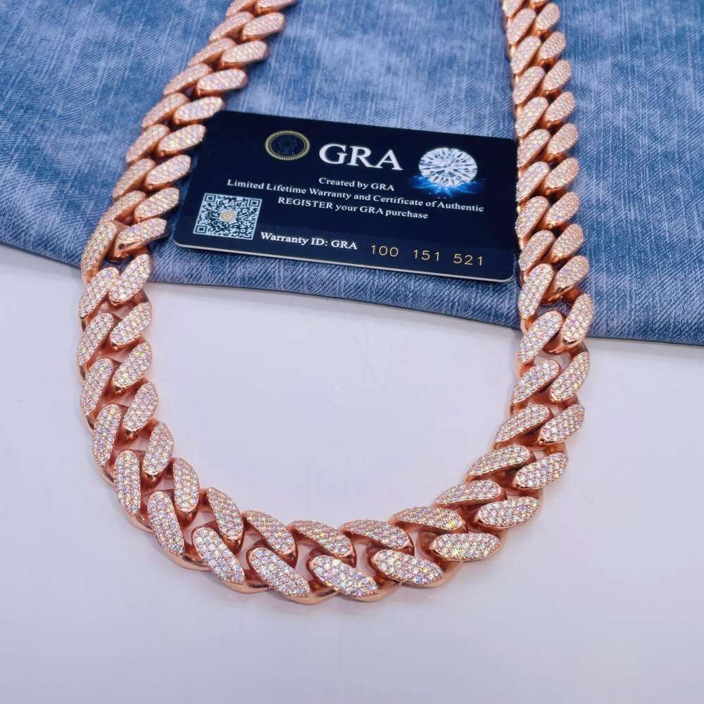 18mm Moissanite Hip Hop Chain Pass Diamond Tester S925 Three Rows Vvs Moissanite Cuban Link Chain