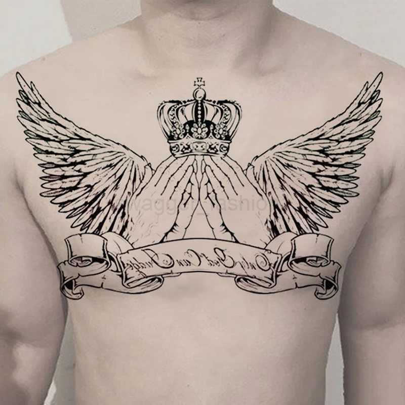 Devil Wings Skull Cross Tattoo Sticker Men and Women Back Chest Waterproof Flower Lion Body Art Fake Tattoo Cool Tattoo StickerB240711