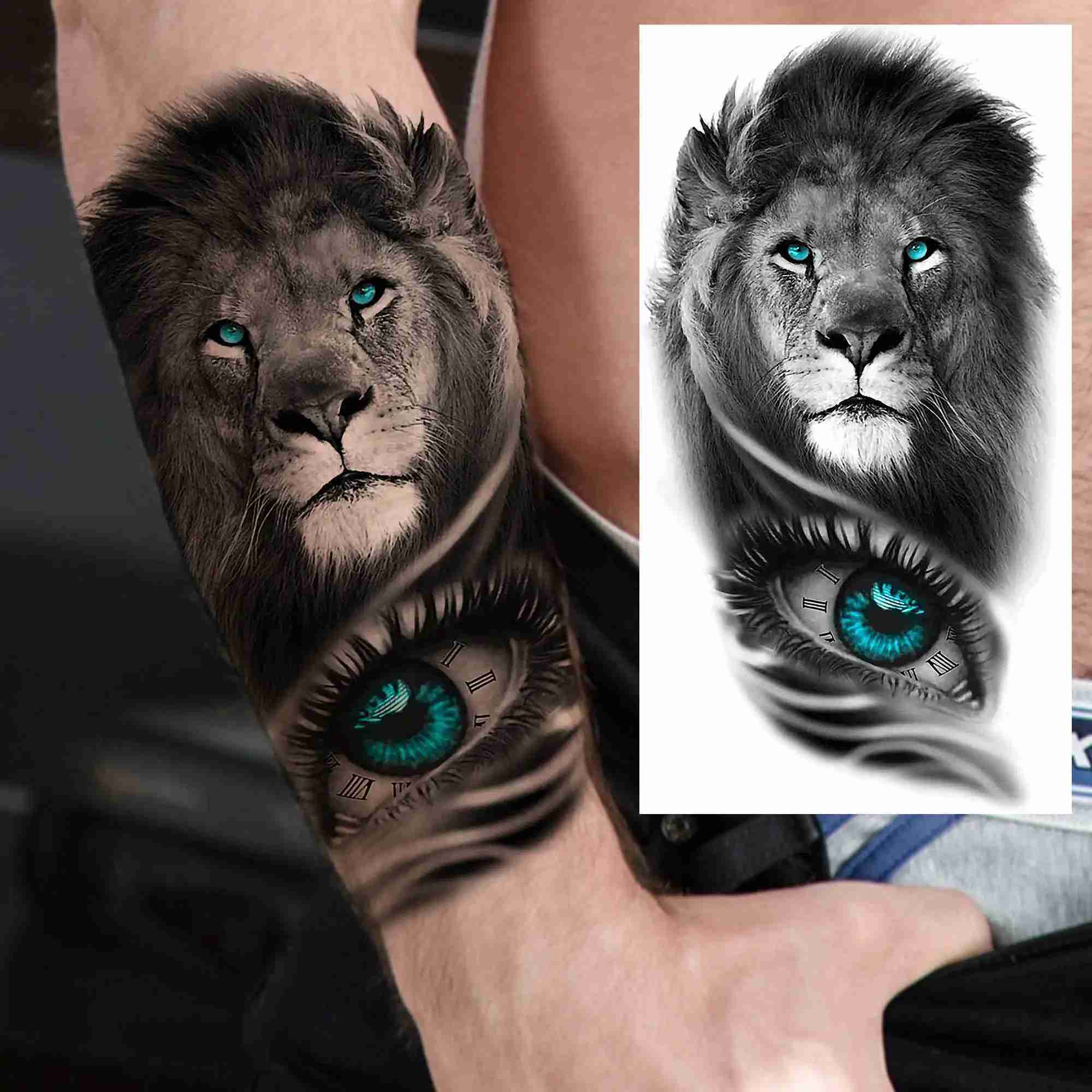8 Sheets Tribal Lion Tiger Temporary Tattoos For Women Adults Men Fake Black Skull Dragon Tattoo Sticker Gangster Compass TatoosB240711