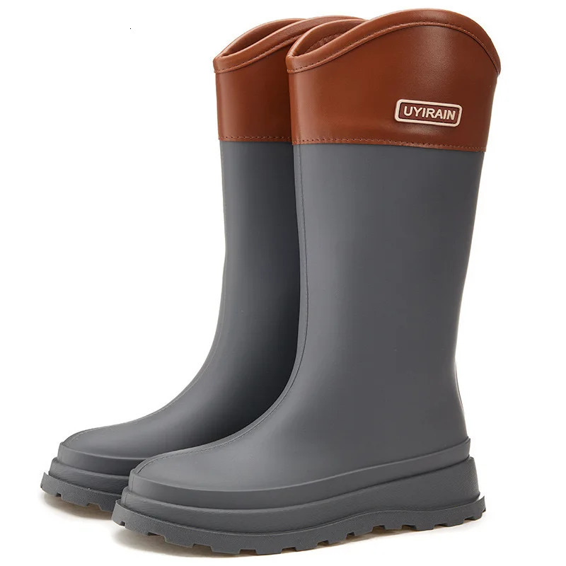 Knee Solid Soft Rainboots Shallow Rain Womens Adult Galoshes High Boots Four Season Water Shoes 240626