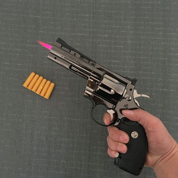 Python Revolver Lighter Metal Revolver Type Gun Inflatable Windproof Lighter Furniture Ornaments Personalized Ornaments 357 Gun Lighter