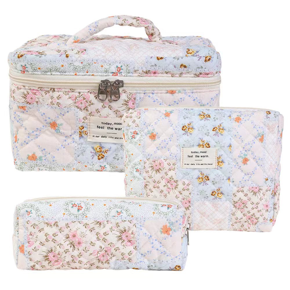 Tote bag Handheld cosmetic bag large capacity small floral storage portable quilted cotton cute flowers ins travel student