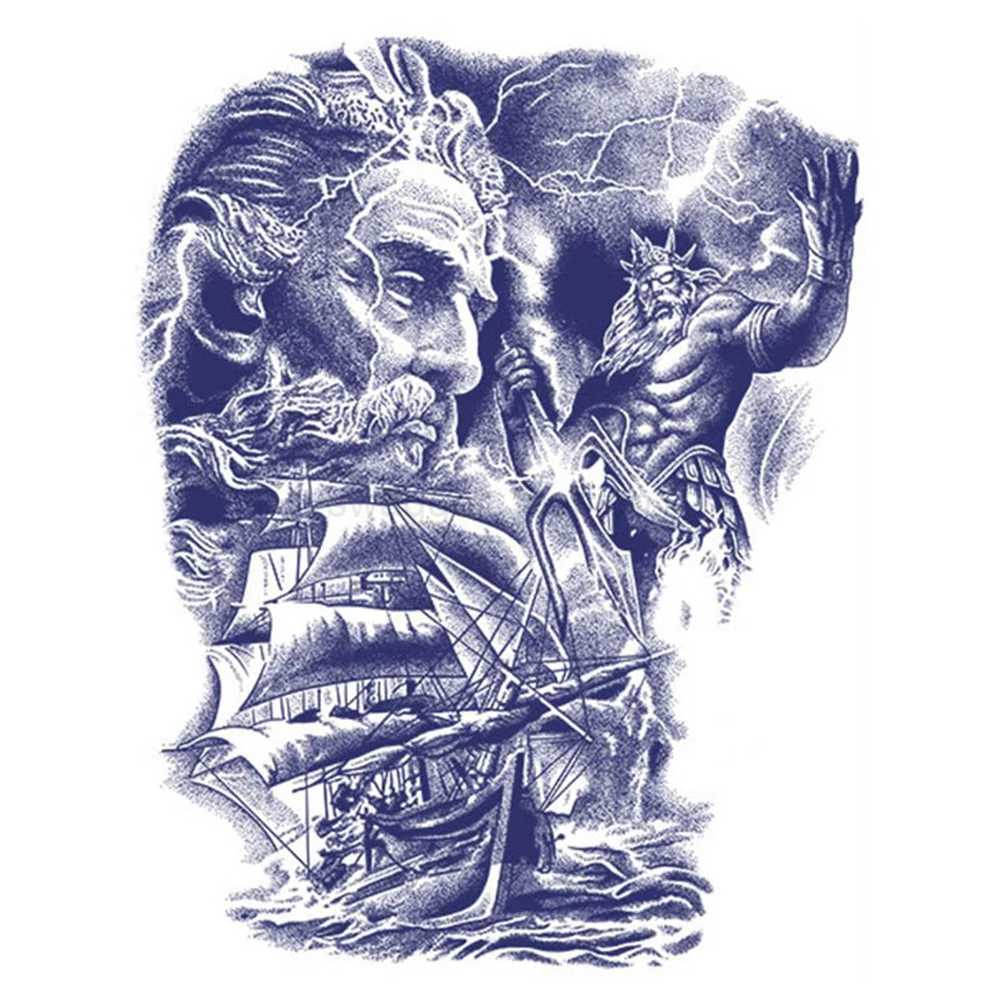 Full Back Covered Herbal Juice Tattoo Sticker Sea King 1PCS Semi Permanent Tattoo Sticker Demon Samurai for Adults Women MenB240711