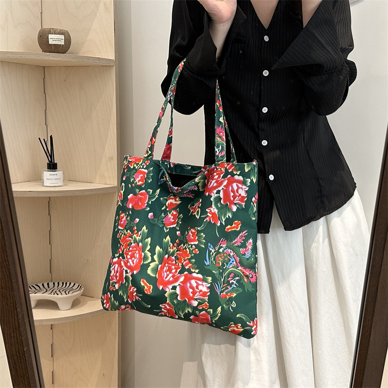 Floral personality, trendy and large capacity Chinese style handbag, new minimalist ethnic women's tote shoulder bag H7.11#12 694d9