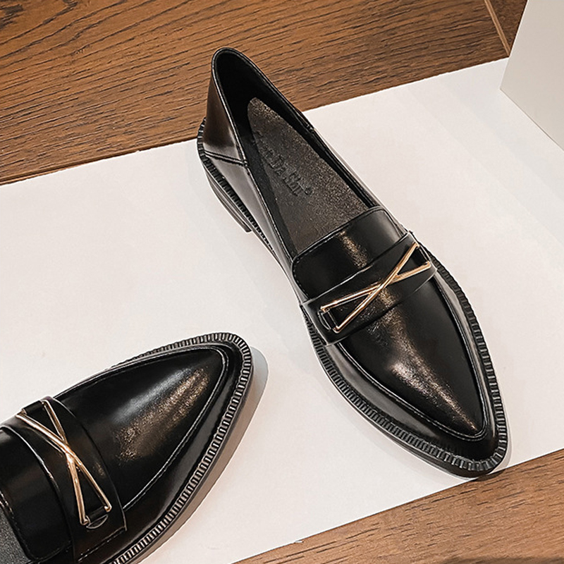 Shoes Woman 478b5 Small Leather Flats Pointy Toe Oxford Ladies 2-Way Footwear Chain Loafers Femme Big Size 42/43 Sneakers Women