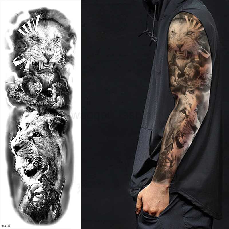 Body Art Full Fake Tatoo Tiger Wolf Flowers Rose Large Arm Tattoo Sticker Full Sleeve Waterproof Semi Permanent Tattoo Women ManB240711