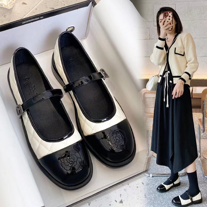 Embroider Camellia Flats Women Belt Strap Mary Janes Patchwork Shoes Ladies Lolita Square Toe Loafers JK Mocasines Femme 5be9