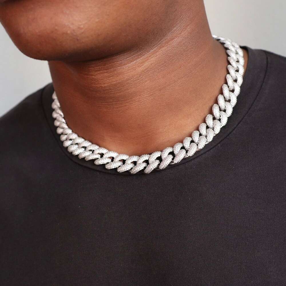 Buss Down 14mm Miami Pave Setting Sterling Silver Iced Out Vvs Moissanite Cuban Link Chain Necklace