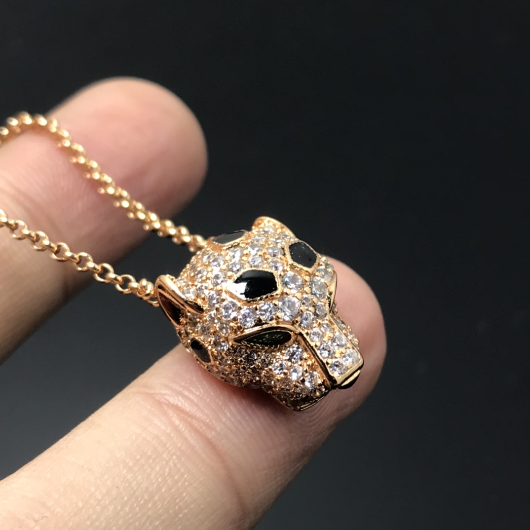 Other Diamond Leopard Head Necklace for Women - 18K Gold Plated Couple Jewelry S25315