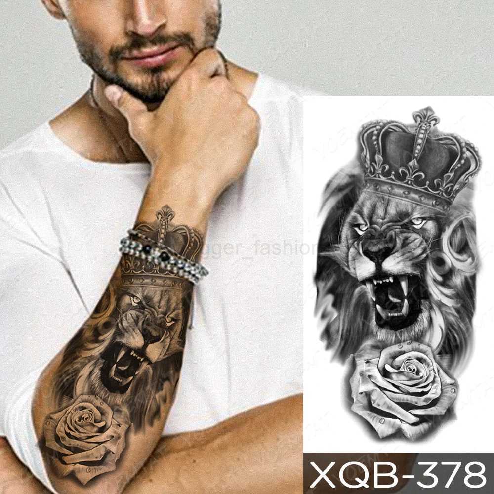 Tiger Lion Wolf Waterproof Temporary Tattoo Sticker For Men Tribal Transfer Flash Tatoo Arm Sleeve Body Art Fake Tattoos WomenB240712