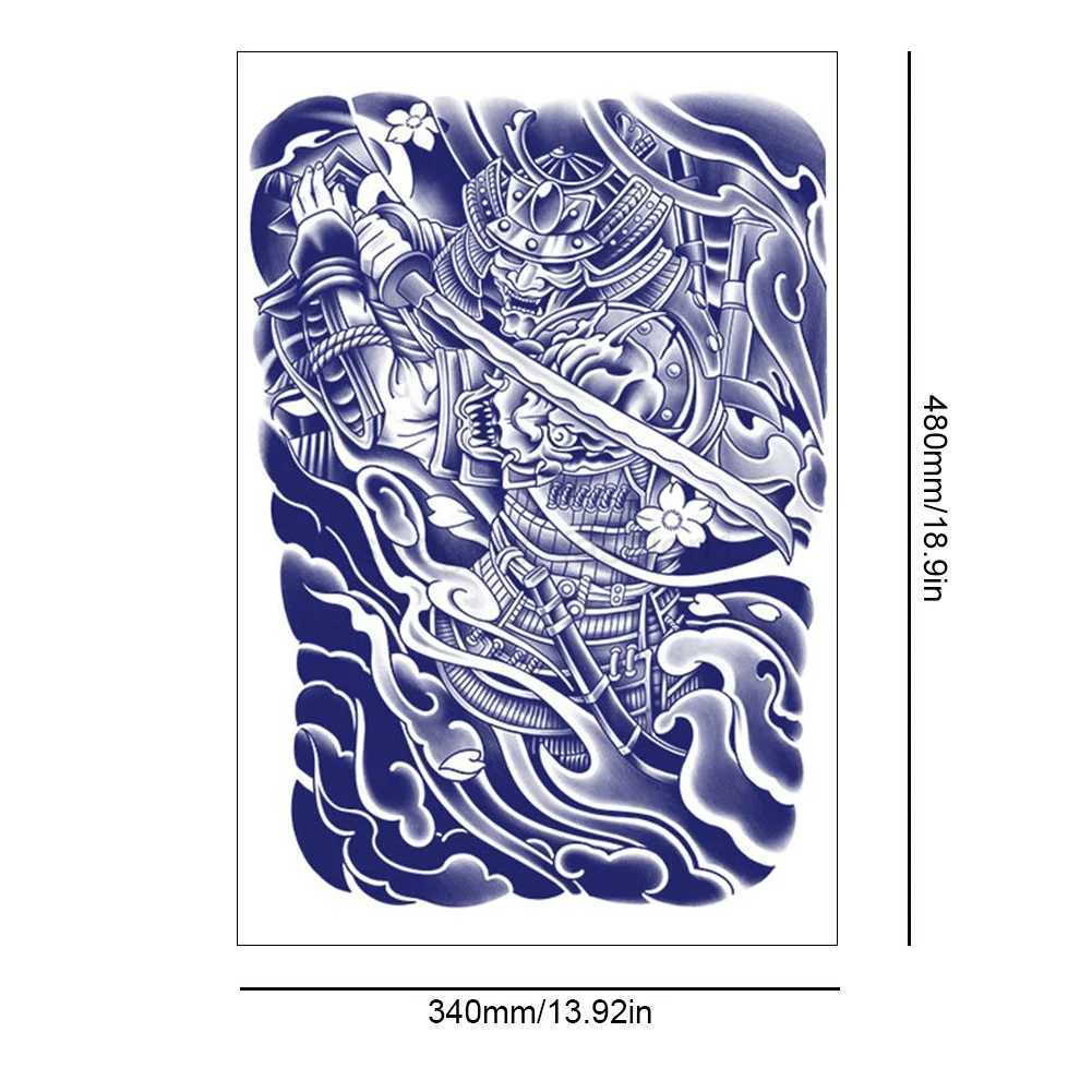 Full Back Covered Herbal Juice Tattoo Sticker Sea King 1PCS Semi Permanent Tattoo Sticker Demon Samurai for Adults Women MenB240711