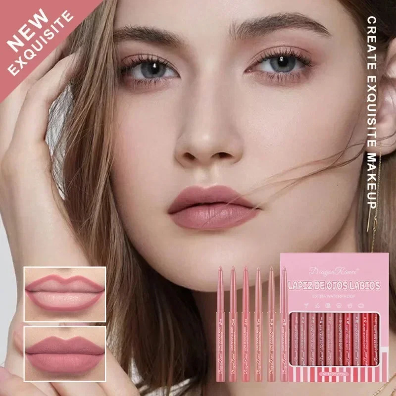 12 pieces/set of waterproof lip liner pencil nude matte lip liner long-lasting lipstick professional makeup lip color 240711