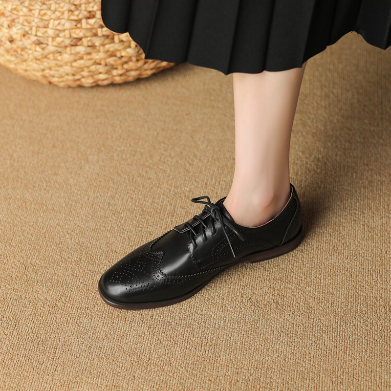Women 2023 Oxfords Spring/Autumn Shoes for Woman Genuine Leather Brogues Retro Lace up Loafers casual Handmade Black Girls shoes e6fc