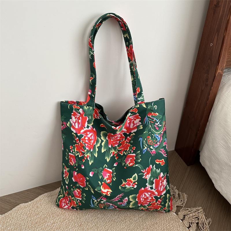 Floral personality, trendy and large capacity Chinese style handbag, new minimalist ethnic women's tote shoulder bag H7.11#12 694d9
