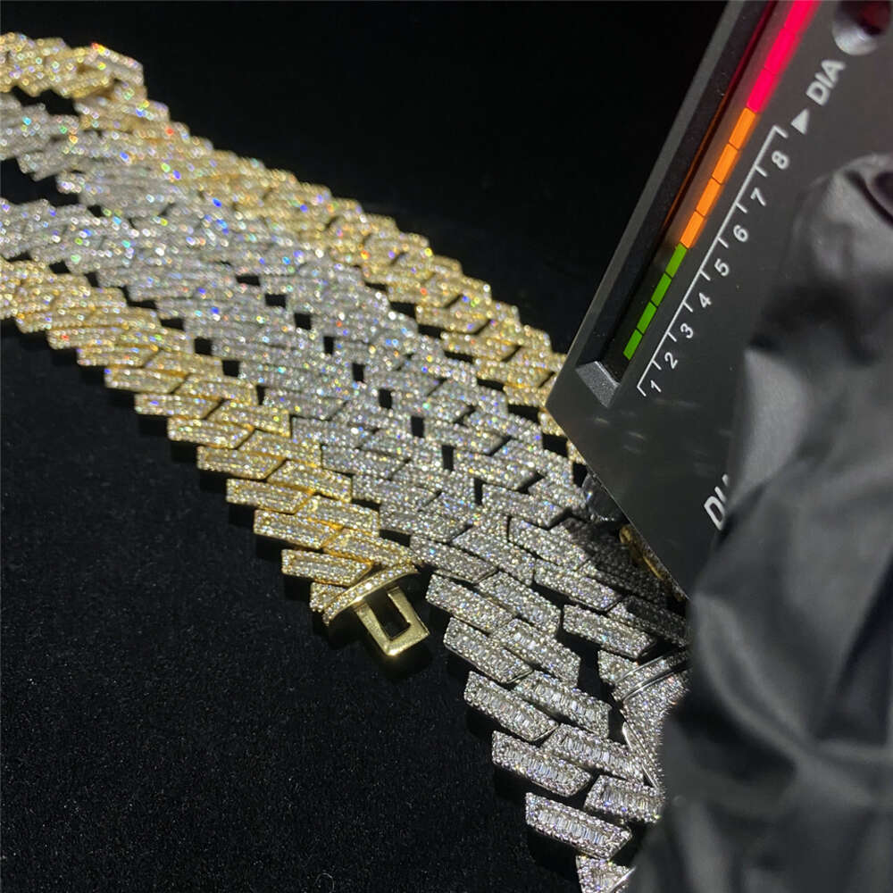 18mm Big Guy Heavy Iced Out Vvs Baguette Moissanite Miami k Chain Buss Down Pass Dia Tester Men Cuban Necklace