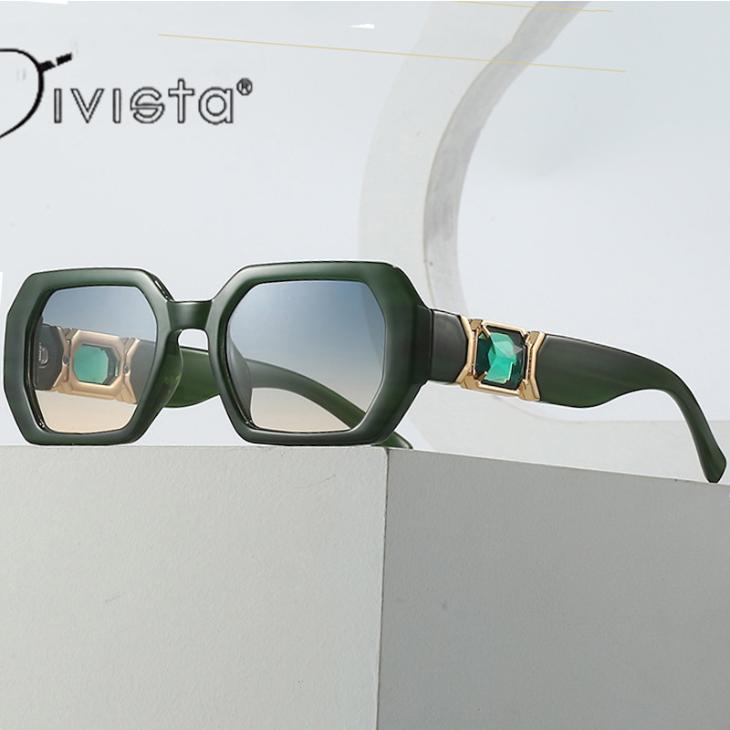 Luxury Sunglasses Women with Diamond Brand Gradient Sun Glasses Rectangle Vintage Stripe Cutting Lens Ladies Square Y2K Style Women Eyewear S96 86640 
