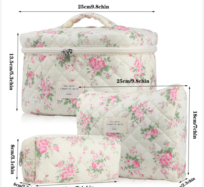 Tote bag Handheld cosmetic bag large capacity small floral storage portable quilted cotton cute flowers ins travel student