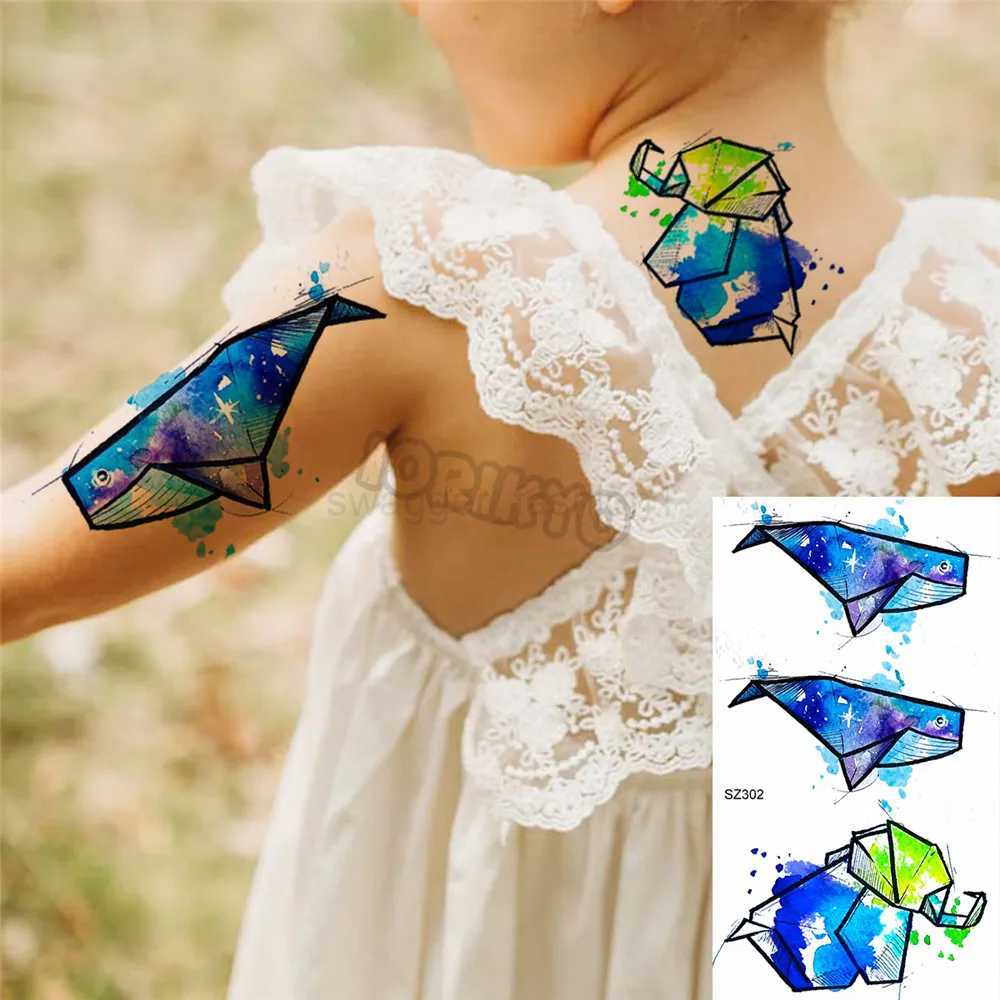 Pencil Sketch Dinosaur Small Temporary Tattoos For Kids Girls Dandelion Whale Unicorn Fake Tattoo Sticker Back Arm Tatoos PartyB240712