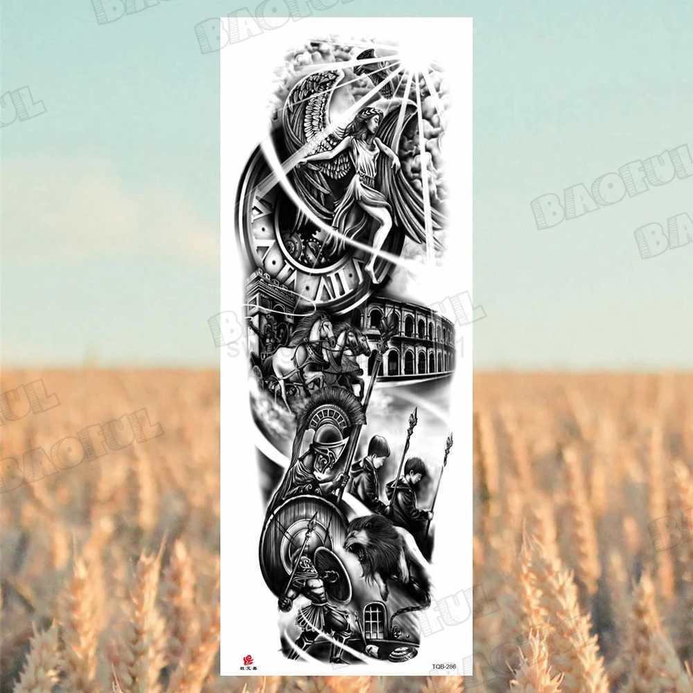 Arm Sleeve Temporary Tattoos For Women Men Realistic Wolf Lion Rosette War Maori Flower Fake Tattoo Stickers Sexy Thigh TatoosB240711