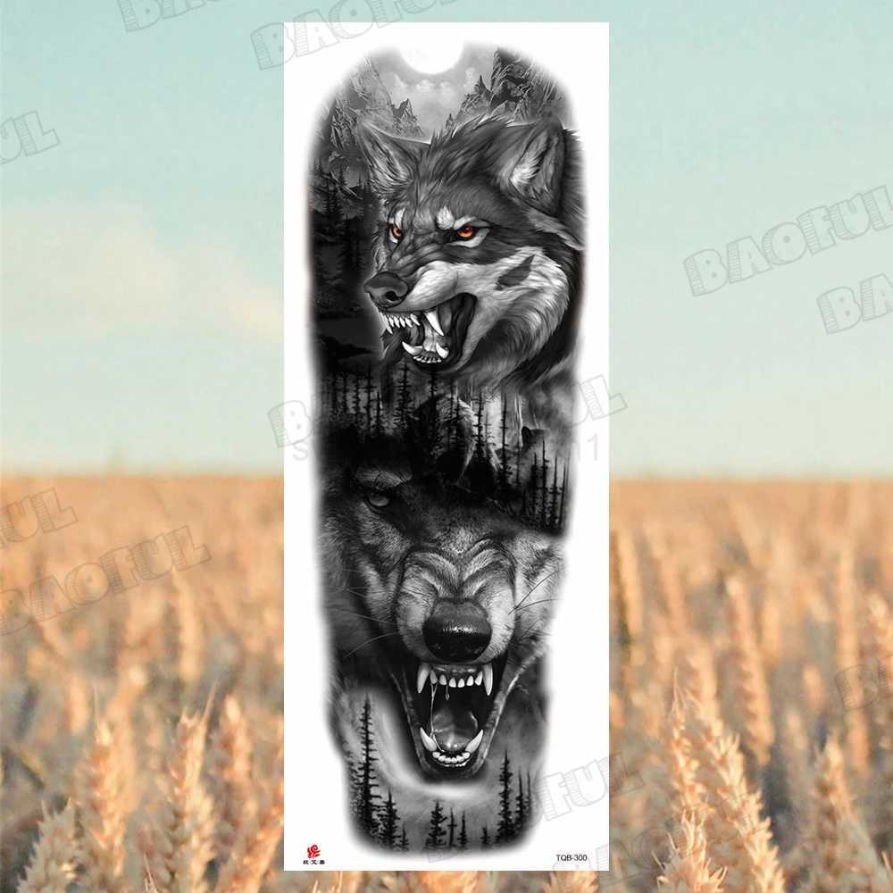 Arm Sleeve Temporary Tattoos For Women Men Realistic Wolf Lion Rosette War Maori Flower Fake Tattoo Stickers Sexy Thigh TatoosB240711
