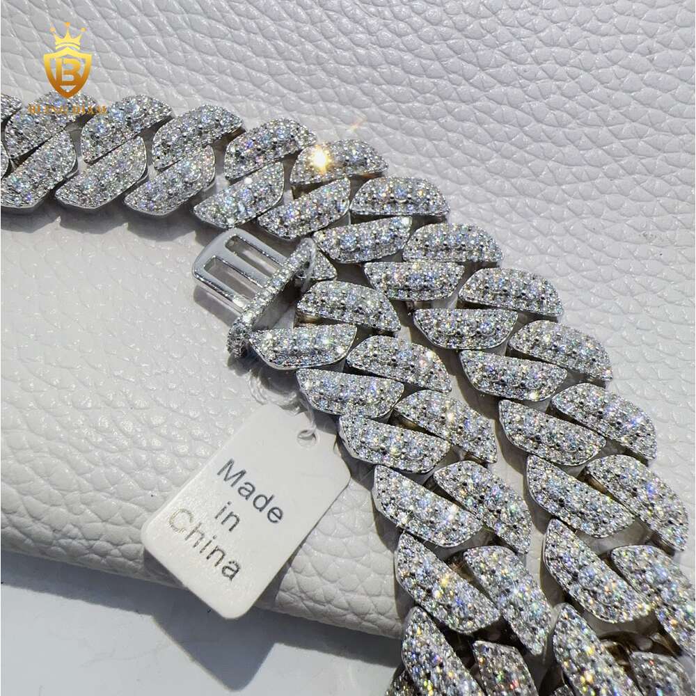High Quality Custom Hip Hop Jewelry 15mm Iced Out Heavy Cuban Link Chain Vvs Moissanite 925 Sterling Silver Hiphop