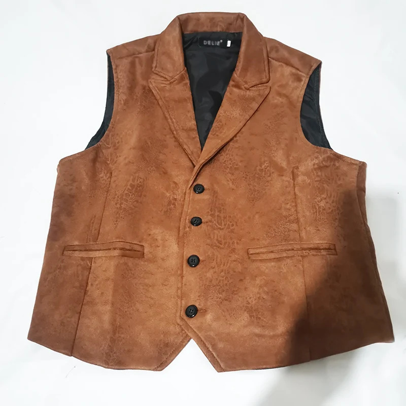 Vest Men Casual Waistcoat Man Faux leather fashion leather Slim vest lapel classical Vintage gilet European style male 240704