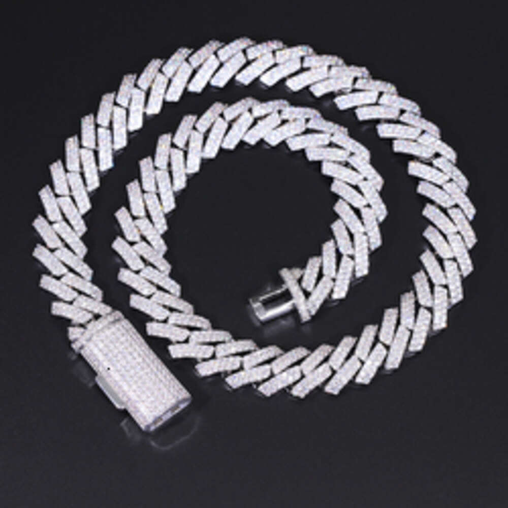 Customized 15mm 2rows Cuban Link Chain S925 Silver with Iced Out Moissanite Chain Hip Hop Mens Necklace Jewelry