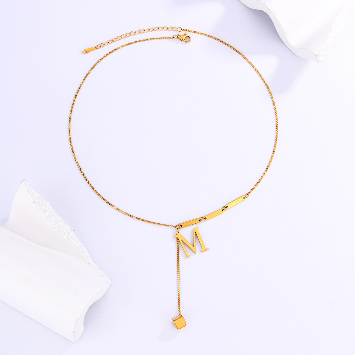 A-Z Gold 26 Initial Necklace: Stylish Stainless Steel Box Pendant Capital Letter Necklaces for Women, Girls, Students - 2024 Fashion Fine Jewelry Gift