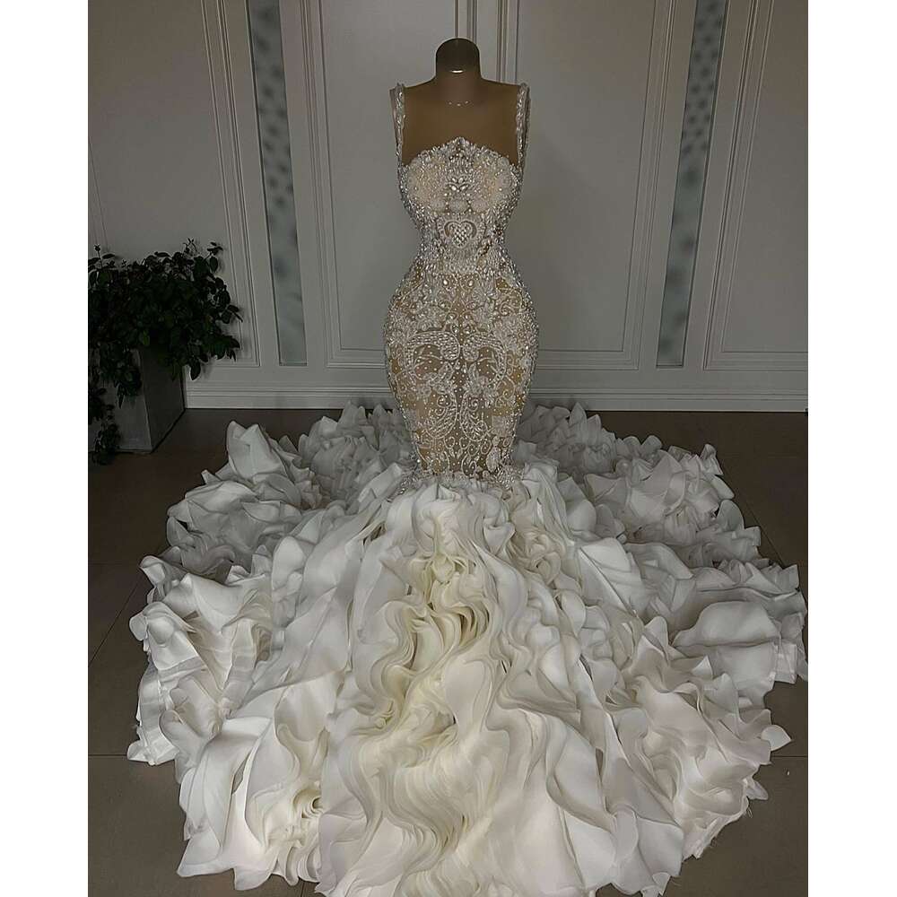 2023 Crystal Mermaid Special Dresses Sexy Sweetheart Beads Appliques Lace Bridal Gowns Custom Made Sweep Train Vestidos De Novia 0920
