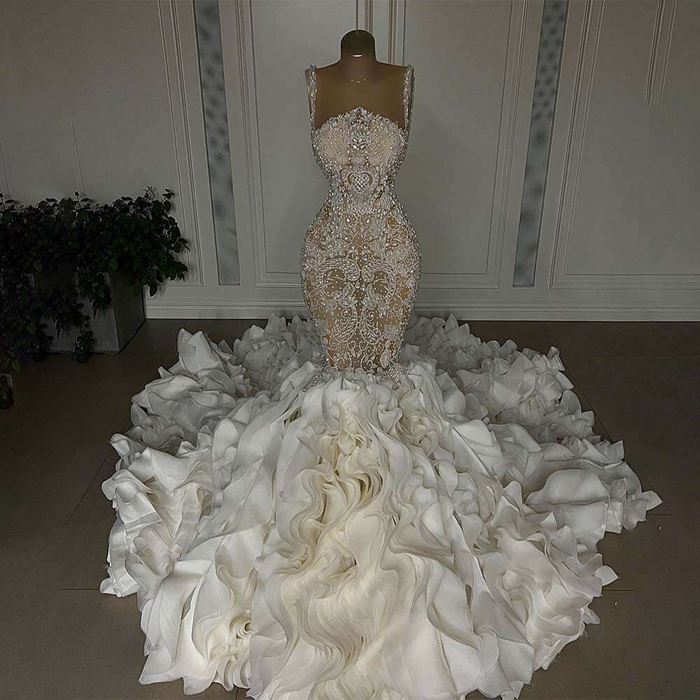 2023 Crystal Mermaid Special Dresses Sexy Sweetheart Beads Appliques Lace Bridal Gowns Custom Made Sweep Train Vestidos De Novia 0920