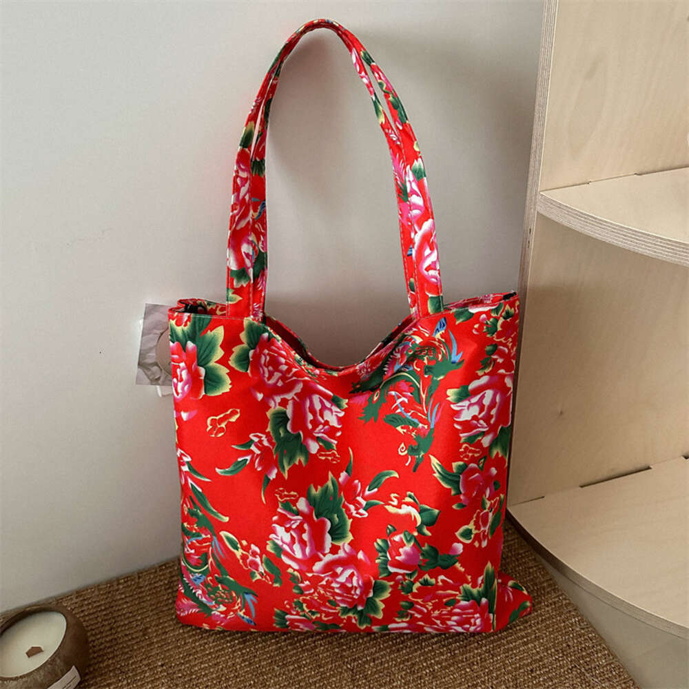 Floral personality, trendy and large capacity Chinese style handbag, new minimalist ethnic women's tote shoulder bag H7.11#12 694d9