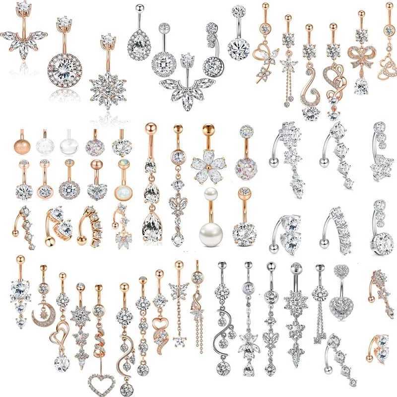 Rings Stainless Steel Flower Set 14G Butterfly Button Bulk Sexy Navel Piercing Bar Pack Lotus Belly Ring Lot Q240710