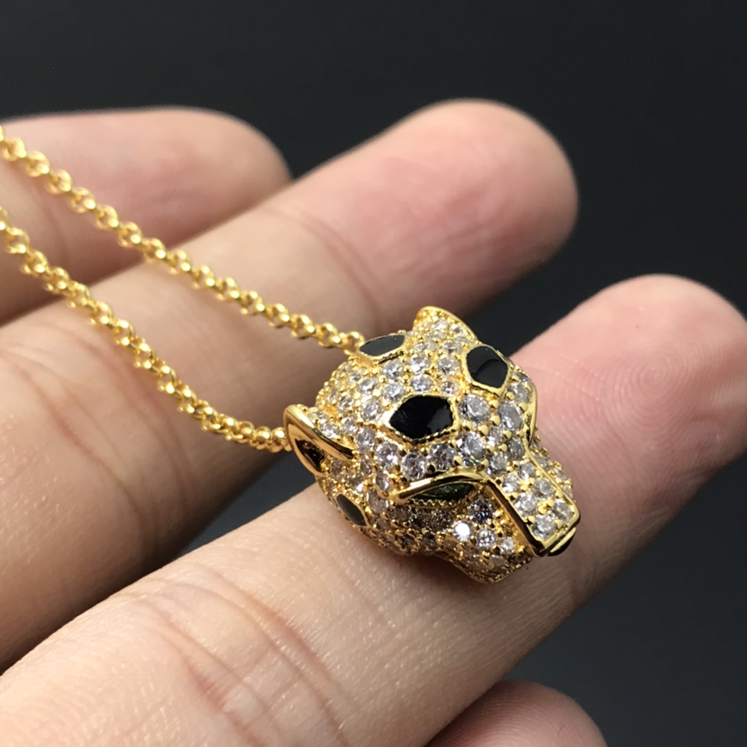 Other Diamond Leopard Head Necklace for Women - 18K Gold Plated Couple Jewelry S25315