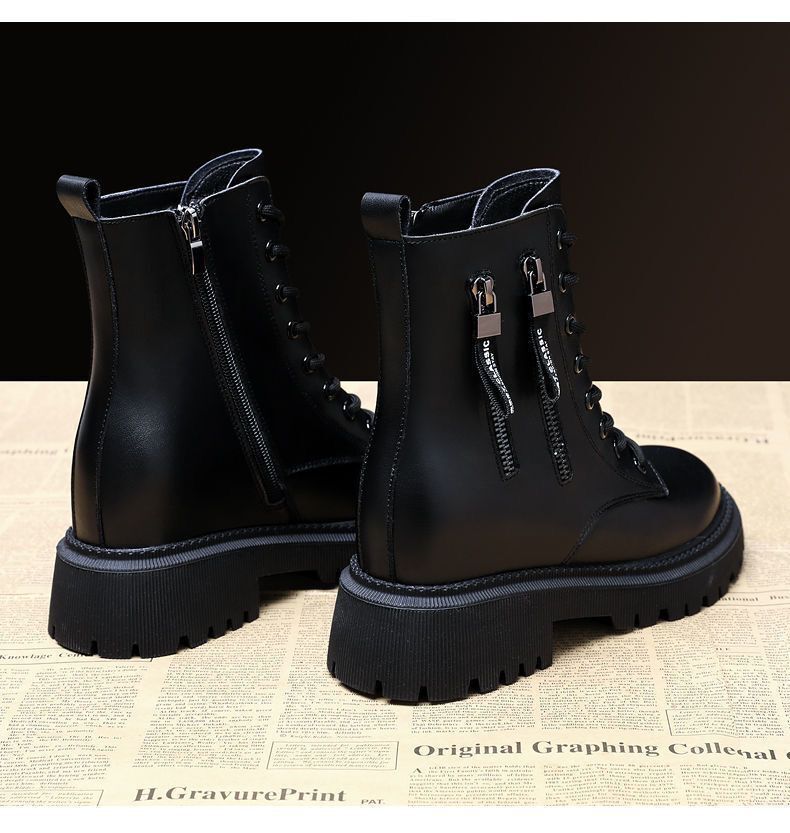 soled 2024 Fashion New Thick Comfortable Durable Explosive Short Sleeves Trendy and Versatile Black Boots Lhshoe