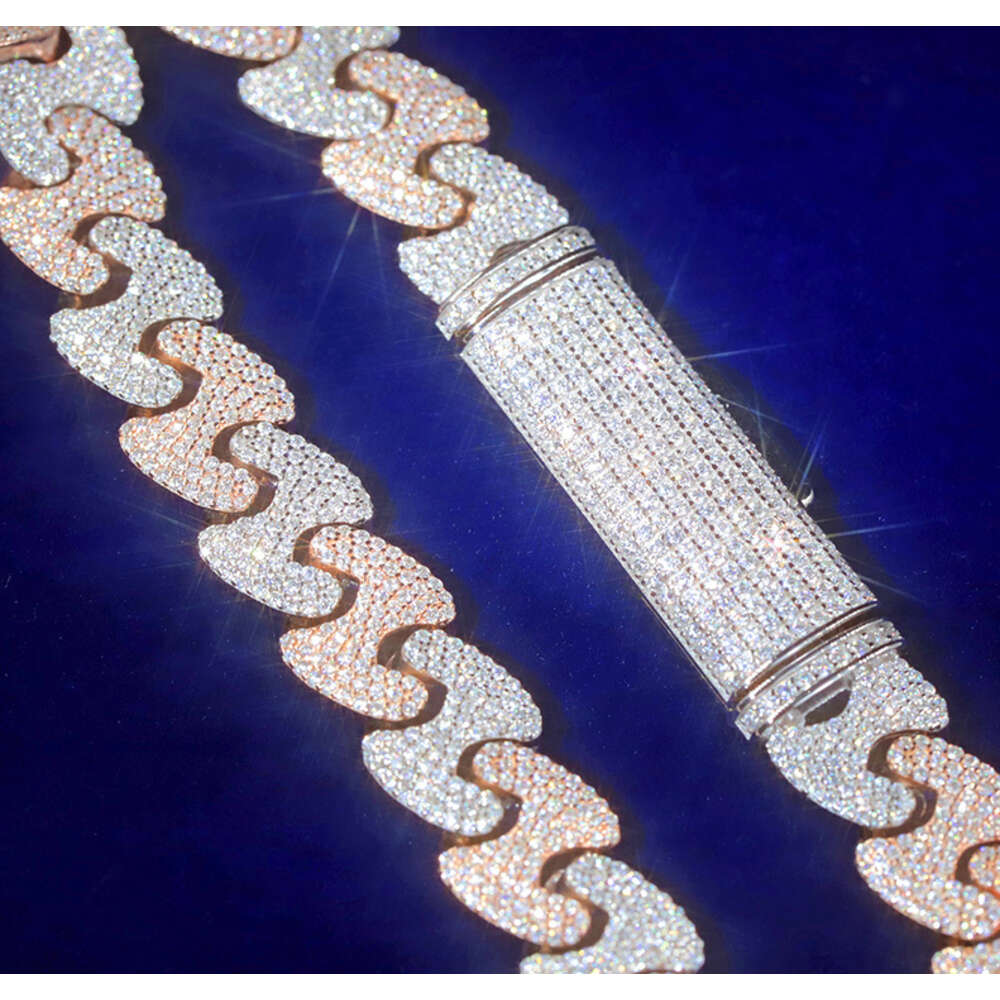 Pass Diamond Tester Vvs Moissanite 11mm Wide Two Tones Gold Plated Sterling Silver Cuban Link Chain