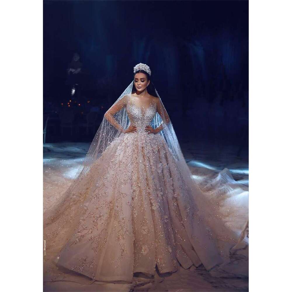 Wedding A E Dresses Mariage Bridal Gowns Crystal Beads Lace Vestido De Noiva Sweep Train Custom Made Vintage Hochzeit