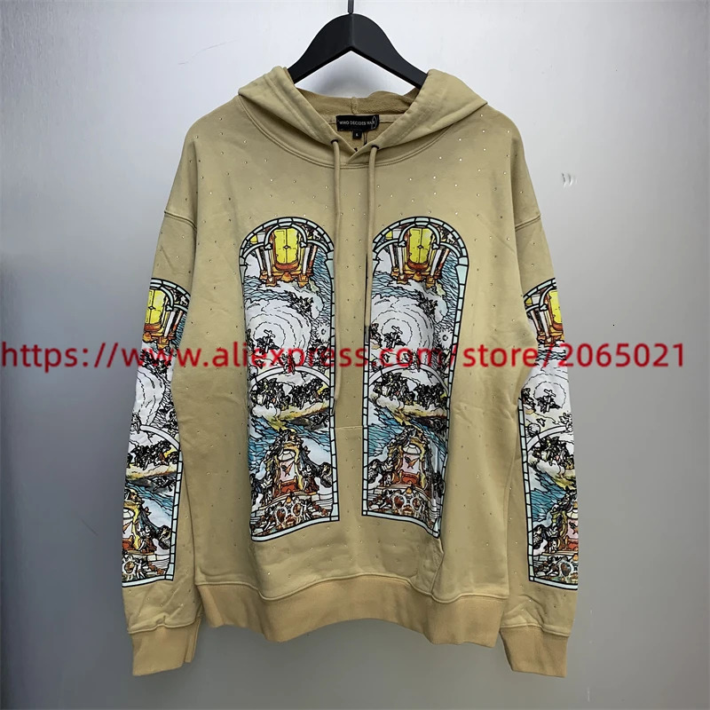 Washed WHO DECIDES WAR Cream Blue Hoodie Men Women Dia Inlay Vintage Oversize Hooded 240704