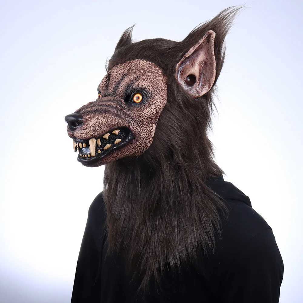 Werewolf Mask Cosplay Horror Bloddy Animal Wolf Head Latex Helmet Halloween Carnival Masquerade Party Costume PropsM240711