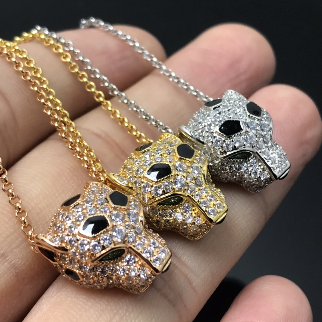 Other Diamond Leopard Head Necklace for Women - 18K Gold Plated Couple Jewelry S25315