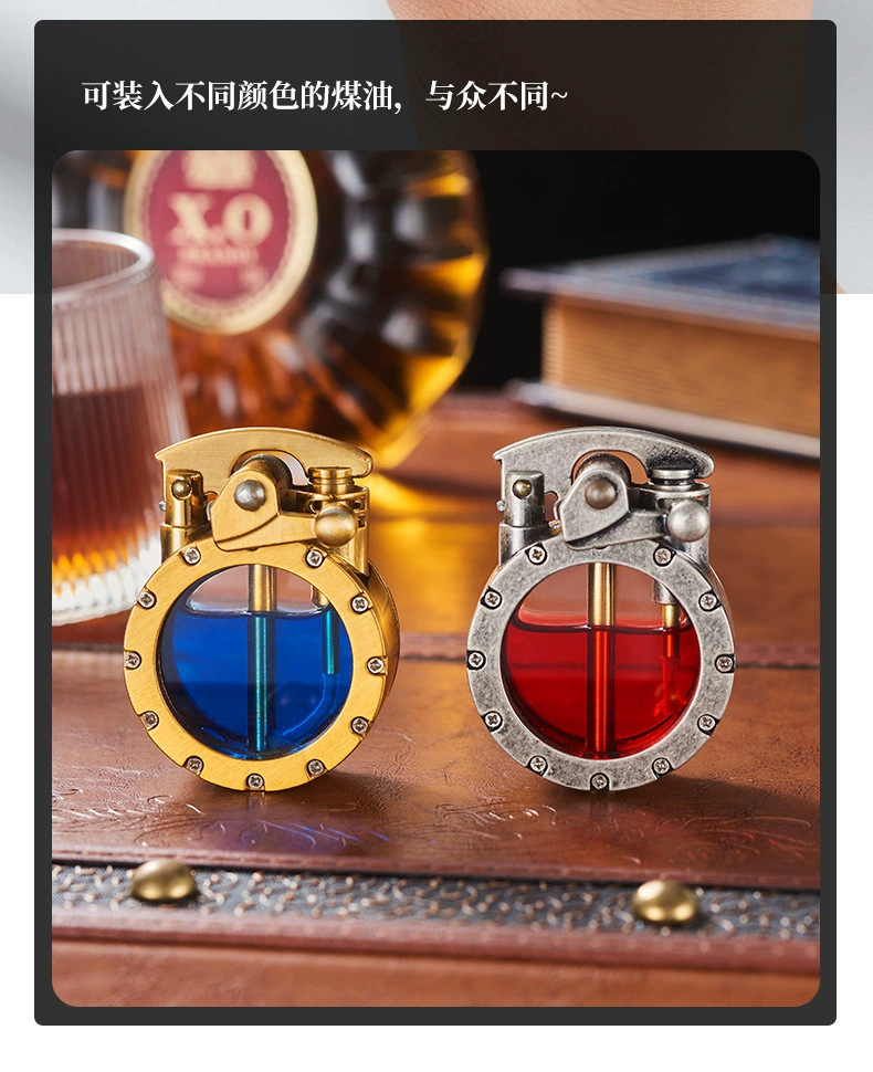 New Arrival Individual Creative Lighters Visual Transparent Torch Large Capacity Oil Bin Labor Saving Rocker Arm Ignition Metal Kerosene Lighter W2602