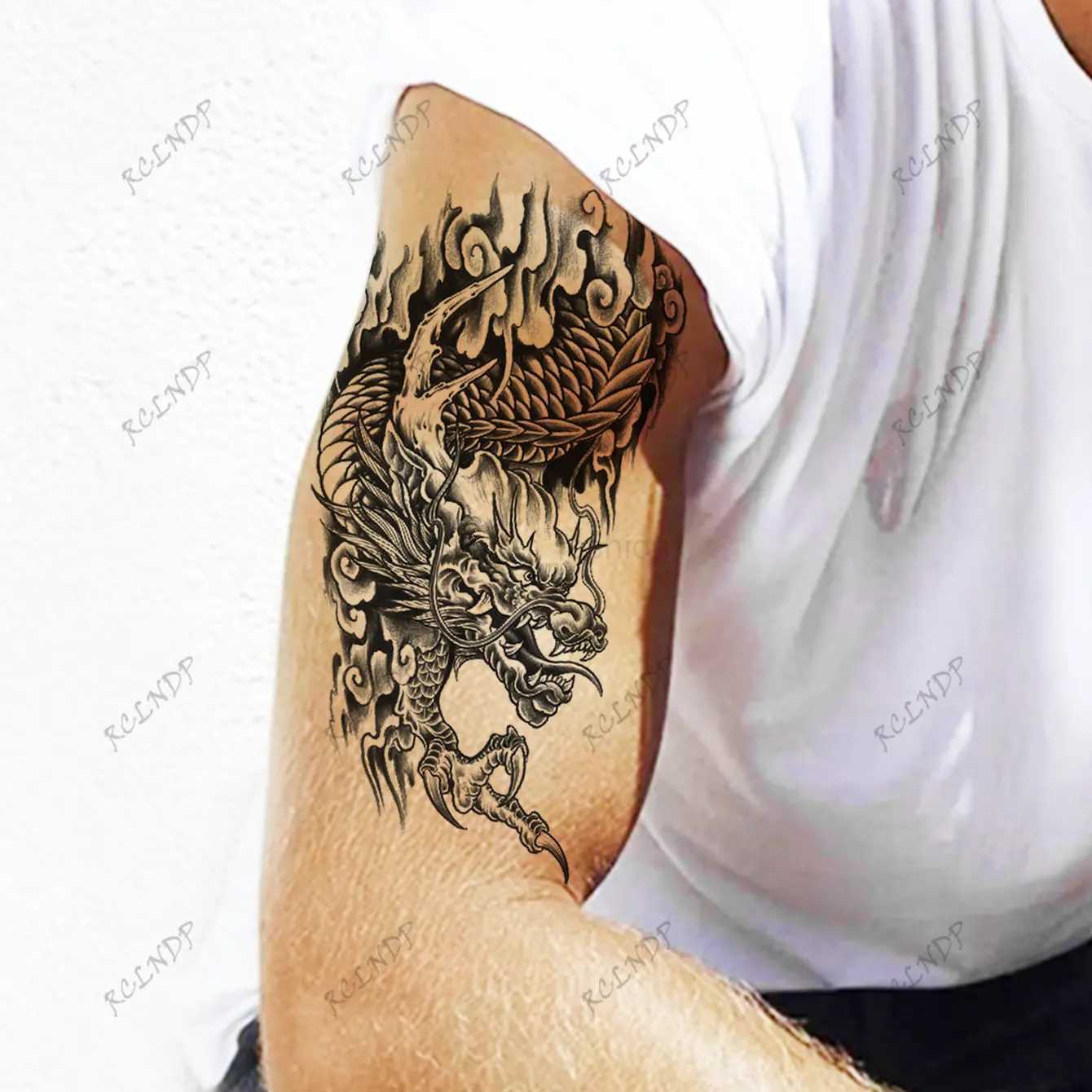 Waterproof Temporary Tattoo Sticker Chinese Dragon Big Animal Flower Cloud Arm Back Flash Tatoo Fake Tatto for Woman MenB240711