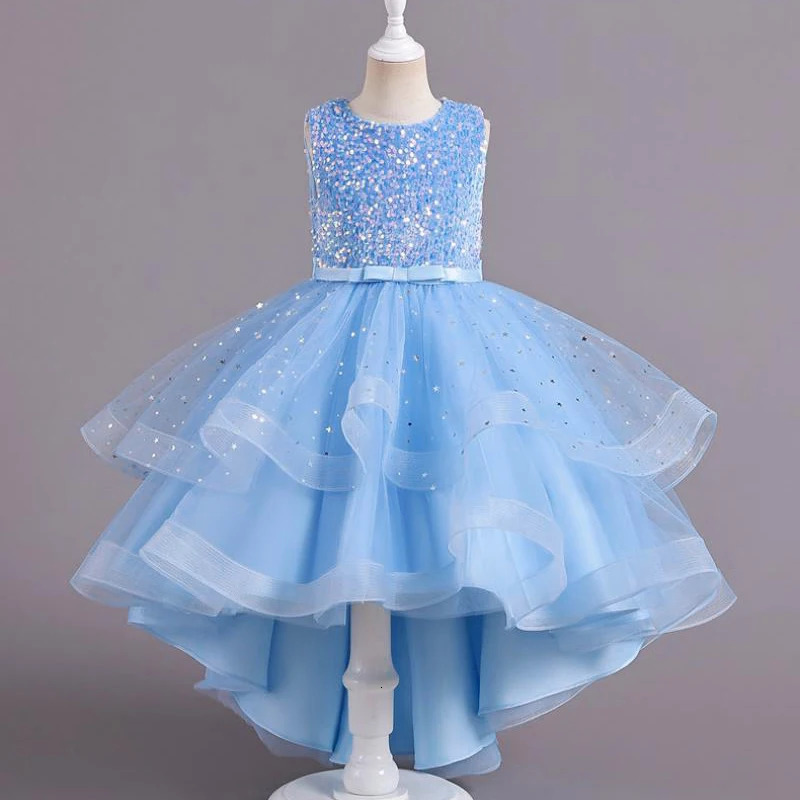 Flower Girls Princess Sequins Baby Wedding Christmas Party Trailing Dress Teenager Children Kids Elegant Vestidos for 3-15Years 240704