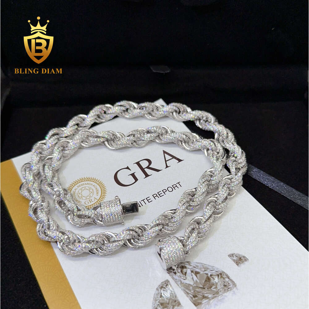 New Custom Hip Hop Jewelry Silver 925 Iced Out 10mm Cuban Rope Chain Moissanite Cuban Link Chain