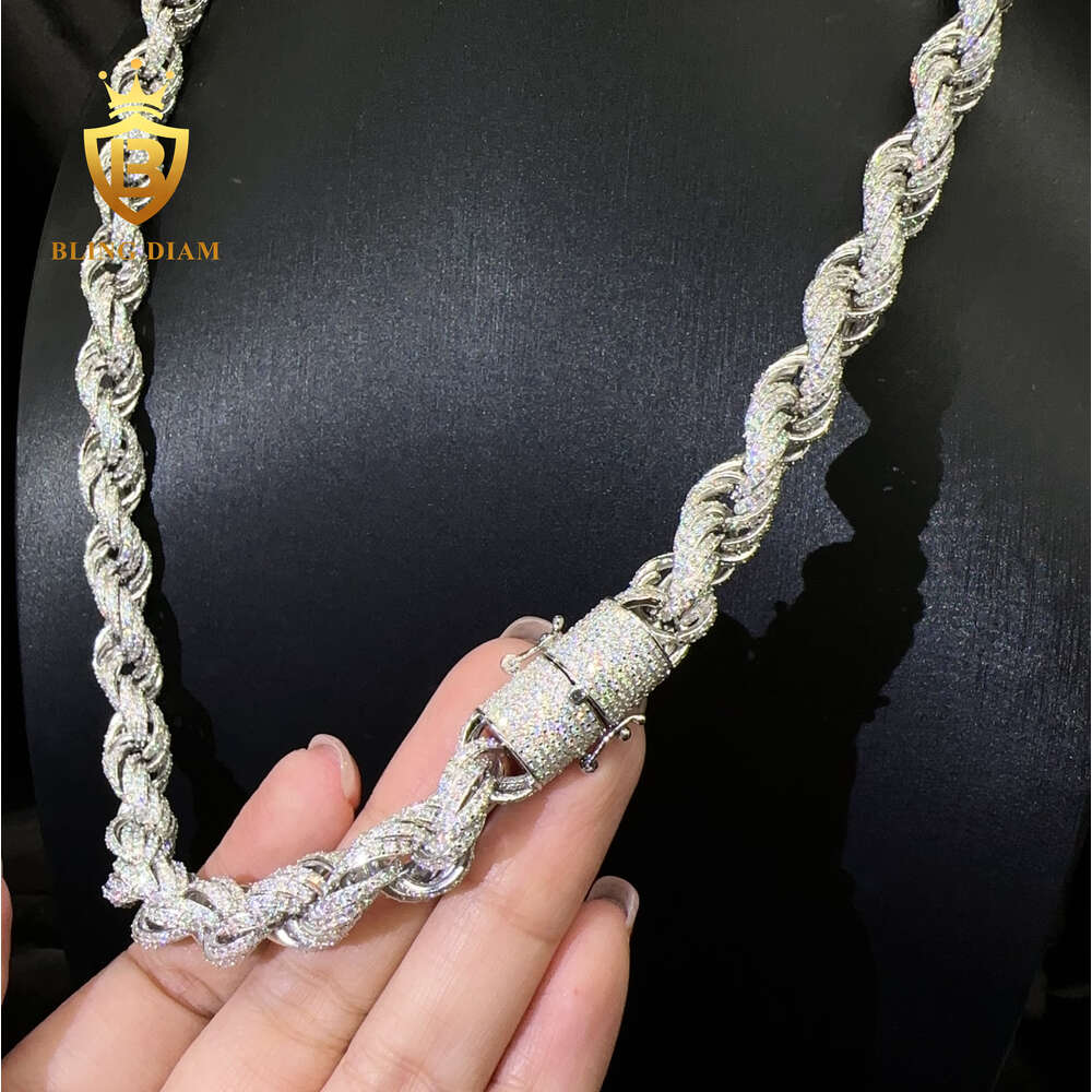 New Custom Hip Hop Jewelry Silver 925 Iced Out 10mm Cuban Rope Chain Moissanite Cuban Link Chain