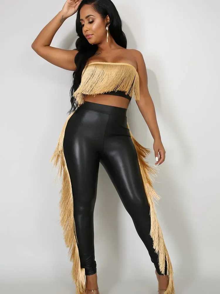 Womens Two Piece Pants Sexy Metal Tower Pants Set for Womens 2piece Birthday Set Club Clothing Strapless Crop Top and Pants Matching Set Y2k Unprinted