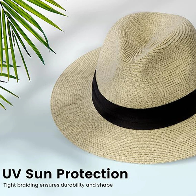 XL Big Head 63CM Summer Beach Woven Sun Hats Men Women Plus Size Jazz UV UPF 50 Protection Travel Panaman Straw Unisex 240709