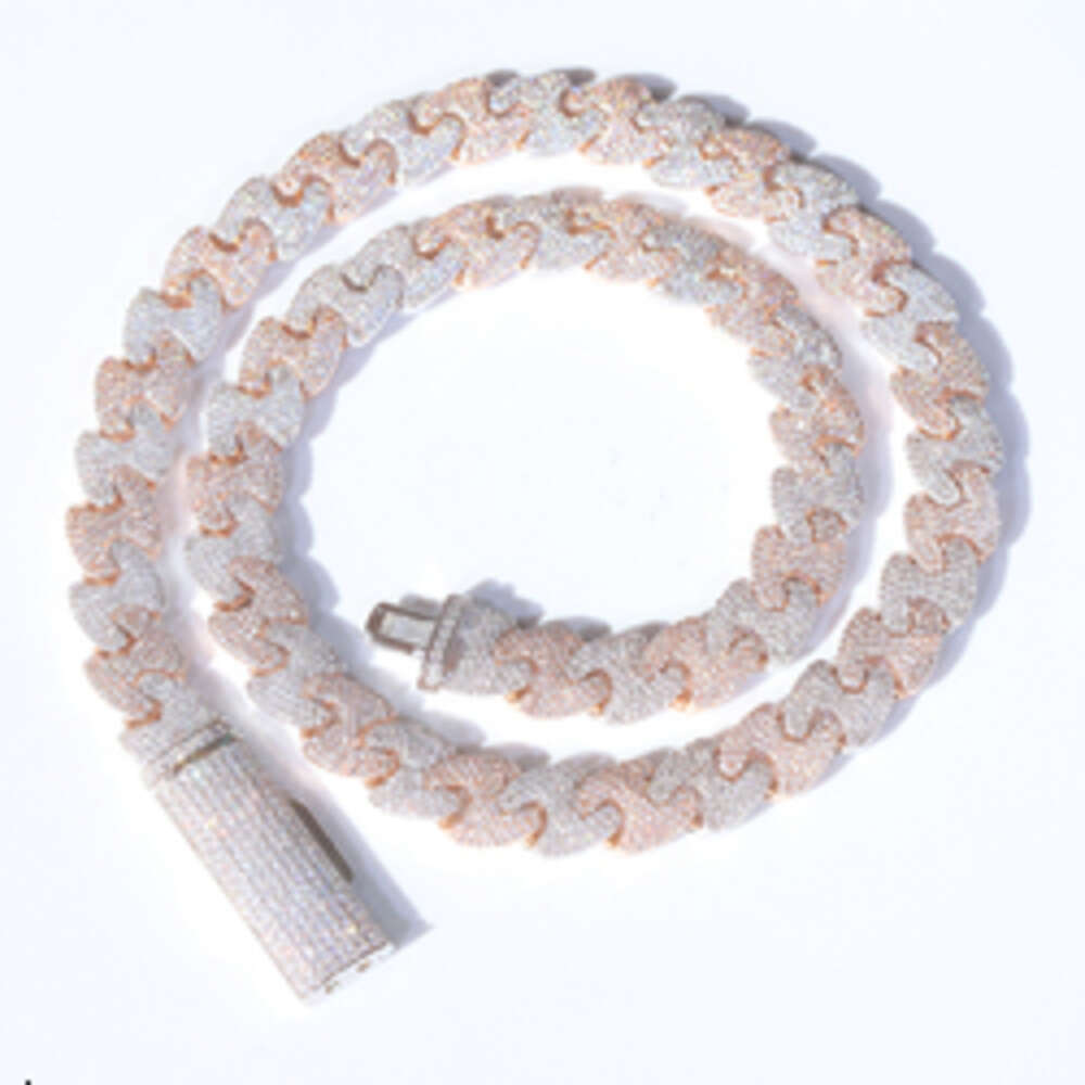 Pass Diamond Tester Vvs Moissanite 11mm Wide Two Tones Gold Plated Sterling Silver Cuban Link Chain