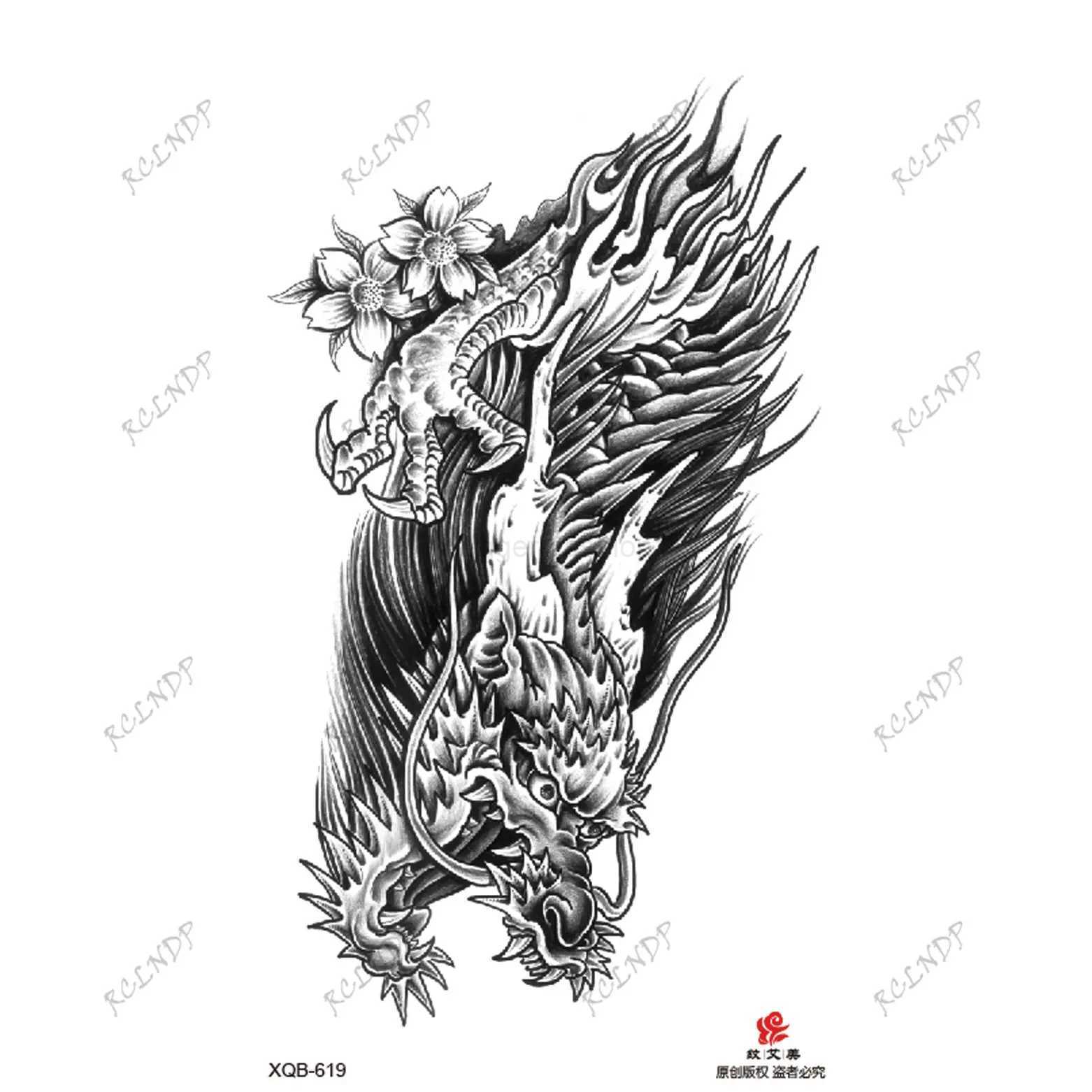 Waterproof Temporary Tattoo Sticker Chinese Dragon Big Animal Flower Cloud Arm Back Flash Tatoo Fake Tatto for Woman MenB240711
