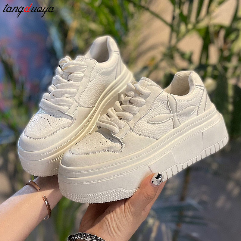 Korean Style White Sports Shoes: Platform Sneakers for Women